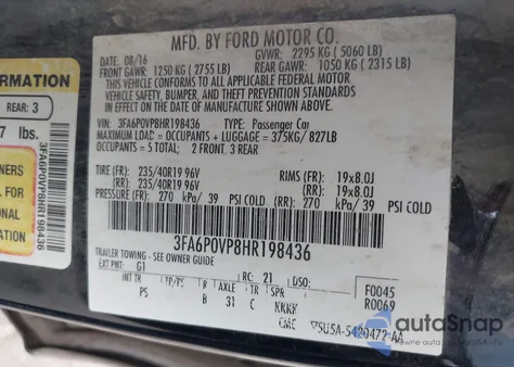 2017 Ford Fusion Sport from USA, damaged, VIN 3FA6P0VP8HR198436